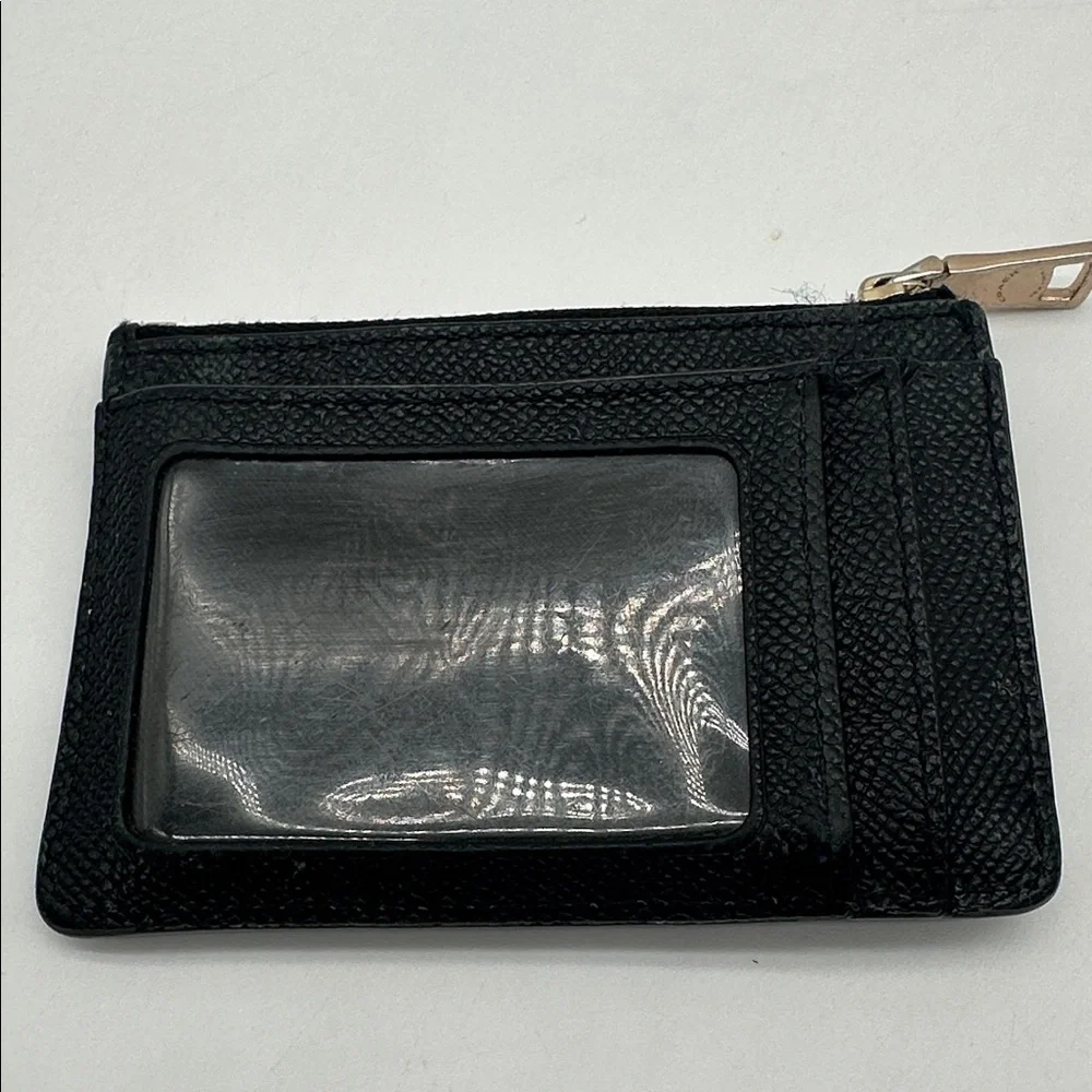 Coach Mini Skinny Cross Grain Leather ID Case Zip Top Closure Attached Key Ring - Picture 2 of 7